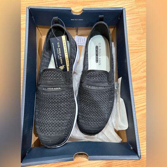 U.S. Polo Ass  Black Heather Grey Memory Foam Slip-On Sneakers - Picture 2 of 9